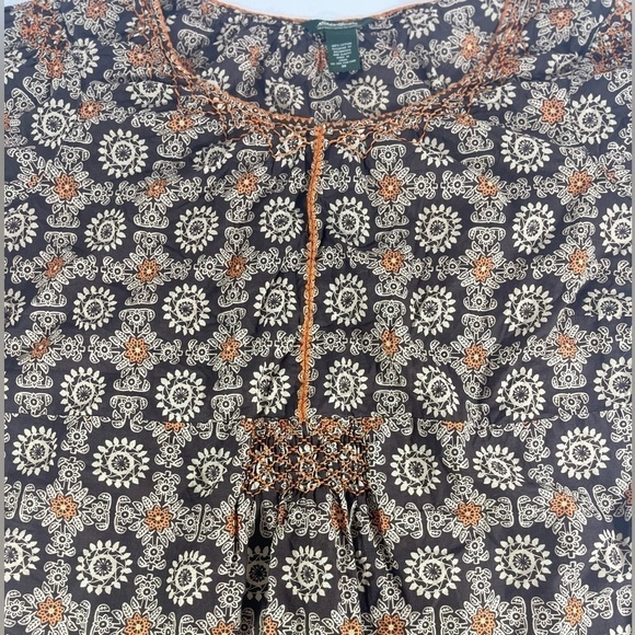 EDDIE BAUER Women's Lightweight Top Sz 3X Boho Brown/Orange Peasant Embroidered - Picture 3 of 11